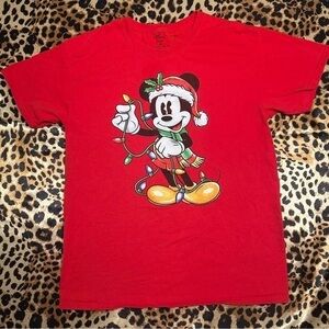 Disney Christmas Mickey Mouse Red Graphic T Shirt
